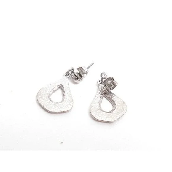 Vintage Silver Plated Teardrop Dangle Pierced Earrings - Picture 2 of 3